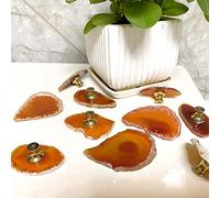 4Pcs Natural Orange-Red Agate Knobs, Geode Stone Slice Knobs Cabinet Cupboard Pulls Agate Drawer Handles Gemstone Dresser Knobs for Drawer Wardrobe Furniture DIY with Screws (Orange-red)