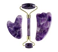 4pcs Natural Rose Quartz Obsidian Jade Roller Gua Sha Stone Set Amethyst Scraper Facial Lifting Skin Care Tools