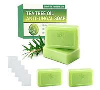 4Pcs Natural Tea Tree Oil Soap Bar Set, Handmade Organic Antifungal Anti Fungal Antibacterial Soaps for Men & Women, for Face Body Hand Cleansing with Foaming Nets