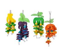 4pcs Natural Wood Block Bird Chewing Toys in Fruit Shapes (Orange, Apple, Banana, Grapes) - Ideal for Small & Medium Birds like Parakeets and Cockatiels