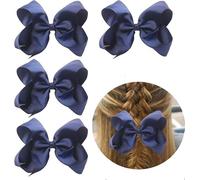 4Pcs Navy Blue Hair Bows, Spiral Ribbon Bow Hair Clips,Long Ponytail Barrette, Light Fine Hairbows Accessories for Toddler Teens Girls