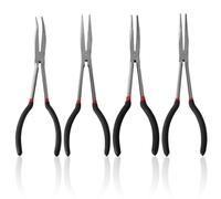 4Pcs Needle Nose Pliers 11Inch Carbon Steel Long Nose Pliers Set with Nonslip Handle 0°, 25°, 45°, 90° for Narrow Space Mechanic and Engineer