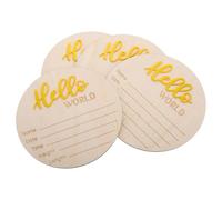 4pcs Newborn Announcement Sign Wooden Circular Birth Record Plaque | Yellow Wood, Keepsake for Baptism Present, Records Date Time Weight Height