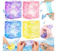 4Pcs Nice Glitter Ice Cube, Nee Squishy Cube Stress Balls, Sensory Fidget Toys for Kids and Adults, Soft Squeeze Fidget Cubes for Classroom, Office and Party Favors (A)