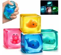 4PCS Nice Ice Cube Squishy Toys,Glow in the Dark Ice Cube Squishy Squeeze Toys,Sensory Fidget Toys,Soft Maltose Cube Toys for Anxiety Relief, Classroom Prizes and Party Favors(5.5cm)
