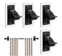 4Pcs No Drill Curtain Pole Brackets, 24 x 22cm Self Adhesive Curtain Rod Holder, Stick on Curtain Rail Supports for Wall Cupboard, Bedroom, Bathroom (Black)