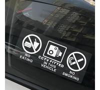 4Pcs No Eating or Drinking Sticker - White Text on Clear Background - CCTV Fitted Notice - Car, Taxi, Truck, Bus, Train - Window Safety Sign 10x5cm