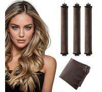 4PCS No Heat Hair Rollers, Overnight Curling Iron with Silk Hood for Sleeping - Soft Satin Velvet Flexi Rods for Effortless, Heatless Curls While You Sleep