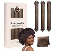 4PCS No Heat Hair Rollers, Overnight Curling Iron with Silk Hood for Sleeping - Soft Satin Velvet Flexi Rods for Effortless, Heatless Curls While You Sleep