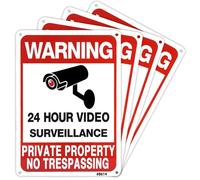 4Pcs No Trespassing Signs Private Property, Metal 24 Hour Video Surveillance Signs for Home and Outdoor, Warning Signs for Property,Security Camera Sign for Yard and Home (4-Pack8614)