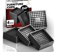 4pcs Non Slip Furniture Pads - Furniture Cups to Prevent Sliding for Couch, Bed, Chair - Premium 2x2 Anti Skid Stoppers for Hardwood, Tile Floors - Perfect Coasters That Fit Any Feet Shape (Black)