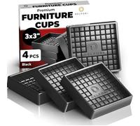 4pcs Non Slip Furniture Pads - Furniture Cups to Prevent Sliding for Couch, Bed, Chair - Premium 3x3 Anti Skid Stoppers for Hardwood, Tile Floors - Perfect Coasters That Fit Any Feet Shape (Black)