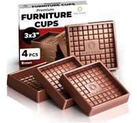 4pcs Non Slip Furniture Pads - Furniture Cups to Prevent Sliding for Couch, Bed, Chair - Premium 3x3 Anti Skid Stoppers for Hardwood, Tile Floors - Perfect Coasters That Fit Any Feet Shape (Brown)
