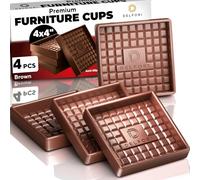 4pcs Non Slip Furniture Pads - Furniture Cups to Prevent Sliding for Couch, Bed, Chair - Premium 4x4 Anti Skid Stoppers for Hardwood, Tile Floors - Perfect Coasters That Fit Any Feet Shape (Brown)