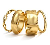4Pcs Non Tarnish Gold Rings for Women 14K Gold Plated Stackable Rings Set Waterproof Chunky Thin Chain Link Twisted Thumb Ring Stacking Wedding Band Statement Engagement Promise Ring P=54mm,US=8