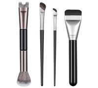 4pcs Nose Contour Brushes 2 in 1 U Shaped Fluffy Makeup Brush Flat Foundation Brush Angled Contouring Brushes Set for Defining Nose Shadow Face Sculpting Highlighting Women Makeup Beginners