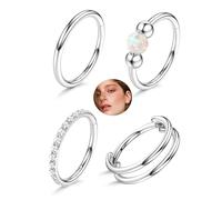 4Pcs Nose Ring Hinged Helix Conch Tragus Hoop Septum Ring - Surgical Steel Clicker Cartilage Earrings Double Segment Nose Rings Hoop Conch Helix Daith Septum Piercing Jewellery Silver 16G-10MM