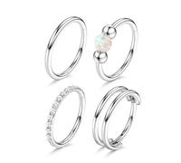 4Pcs Nose Ring Hinged Helix Conch Tragus Hoop Septum Ring - Surgical Steel Clicker Cartilage Earrings Double Segment Nose Rings Hoop Conch Helix Daith Septum Piercing Jewellery Silver 20G-10MM