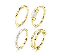 4Pcs Nose Ring Hinged Helix Conch Tragus Hoop Septum Ring - Surgical Steel Clicker Cartilage Earrings Double Segment Nose Rings Hoop Conch Helix Daith Septum Piercing Jewellery Golden 20G-6MM