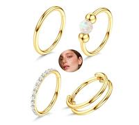 4Pcs Nose Ring Hinged Helix Conch Tragus Hoop Septum Ring - Surgical Steel Clicker Cartilage Earrings Double Segment Nose Rings Hoop Conch Helix Daith Septum Piercing Jewellery Golden 16G-8MM