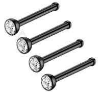 4pcs Nose Stud Stainless Steel 2mm Clear Gem Tiny Ball End Nostril Piercing (Black)