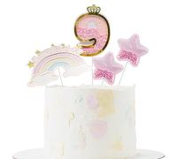 4Pcs Numbers 1-9 Cake Topper, 9th Birthday Cake Toppers, Rainbow Little Stars for Birthday Party Wedding Anniversary Baby Shower Decoration (pink)