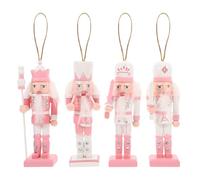 4pcs Nutcracker Decoration Xmas Nutcracker Soldier Figurine Pink Wooden Soldier Unique Christmas Tree Ornament Holiday Home Decor for Desktop Shelf 12CM