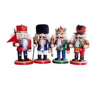 4pcs Nutcracker Ornament Set Walnut Soldier King Puppet Wooden Figures Christmas Decoration Kids New Year Gift