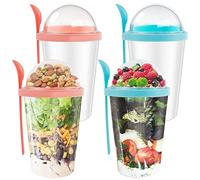 4Pcs Oats Jars and Lid Spoon Reusable 13.5oz BPA Free Breakfast Dishwasher Safe Yoghurt Pots Portable Oats Container for Milk Cereal Salad