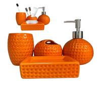 4Pcs Orange Bathroom Set Ceramic Bathroom Accessories Includes Toothbrush Holder Soap Dish Tumbler and Lotion Dispenser for Home Hotel Decor