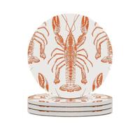 4PCS Orange Shrimp Pattern Coasters Non-Slip Round Drink Coasters with Ceramic Stone and Cork Base, Heat Resistant Absorbent 33.00Stone Coaster Set for Kinds of Mugs and Cups, 4 Inch