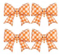 4Pcs Orange White Gingham Bow Balloons/Fall Harvest Party Decorations, Thanksgiving & Autumn Picnic Bow Balloon, Outdoor BBQ, Racing & Picnic Party Decor, Checkered Foil Bows for Photo Backdrop