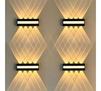 4PCS Outside Wall Lights - 3000K Warm White Lighting, IP65 Waterproof Modern Indoor Outdoor Black Wall Lamp, Up Down 8 Lamps Outside Lights, Outside Lights Mains Powered for Living Room, Porch