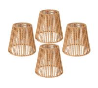 4pcs Oval Boho Lamp Shade Hand Woven Paper Rope for E27 E14 | Khaki Woven Pattern, Faux Rattan Look, for Wall Sconce or Ceiling Fan Light in Office