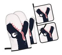 4Pcs Oven Mitt And Pot Holder Cute Dinosaur Head Dino Microwave Gloves Reusable Gauntlet Oven Gloves For Cooking, Grilling, Baking