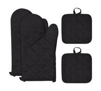 4Pcs Oven Mitts and Pot Holders Sets, Cotton Extra Long Oven Mitts and Hot Pads Sets, Heat Resistant Oven Gloves with Hot Pads for Cooking Grilling Kitchen Baking Grill BBQ Microwave (Black)