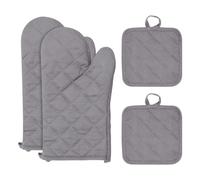 4Pcs Oven Mitts and Pot Holders Sets, Cotton Extra Long Oven Mitts and Hot Pads Sets, Heat Resistant Oven Gloves with Hot Pads for Cooking Grilling Kitchen Baking Grill BBQ Microwave (Gray)