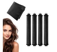 4PCS Overnight Blowout Rods Heatless Curls,Heatless Styling Hair Curlers to Sleep In, Velvet Hair Rollers with Satin Hair Scarf for Long Hair (Black, 4PCS)