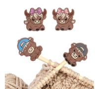4Pcs Ox Knitting Needle Stoppers, Cartoon Brown Animal Knitting Needle Point Protectors Cute Cow Silicone Needles Minder Sewing Gadgets Knit Accessories for Beginners Craft DIY Quilting