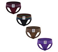 4PCS/PACK Sexy Mens Jock Strap Briefs Mens Athletic Jock Strap Underwear Briefs Athletic Supporter (as8, alpha, x_l, regular, regular, Black+dark red+brown+pur)