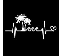 4PCS Palm Tree, Beach Waves Heartbeat with Heart Accent Waterproof Vinyl Decal Sticker for Cars Trucks Vans Walls Laptops 7.9"×3.9" (White)