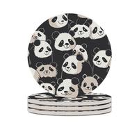 4PCS Panda Star Coasters Non-Slip Round Drink Coasters with Ceramic Stone and Cork Base, Heat Resistant Absorbent 33.00Stone Coaster Set for Kinds of Mugs and Cups, 4 Inch