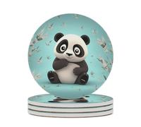 4PCS Panda Star Coasters Non-Slip Round Drink Coasters with Ceramic Stone and Cork Base, Heat Resistant Absorbent 33.00Stone Coaster Set for Kinds of Mugs and Cups, 4 Inch
