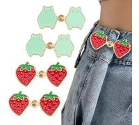 4PCS Pant Waist Tightener,Frog Strawberry Waist Knots,No Sew Jeans Button Tightener,Adjustable Waist Tightener for Loose Jeans,DIY Jeans Pants Adjuster,Waist Cincher Clip,Reusable Fastener Clasp Pins,