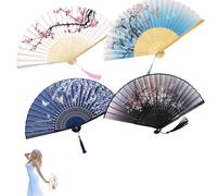 4PCS Paper Fans Handheld, Hand Fan Folding Set Chinese Style with Tassels for Wedding Performance Dancing Party Home Wall Decoration Gift Blue Black White and Light Blue
