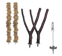 4pcs Parrot Perch Stand Wood with Food Fork for PET Birds | Exercise Balance Ability, Reduces Loneliness, Dispensing Treats, Elevated Place, Metal Fork Accessory Random Color Style
