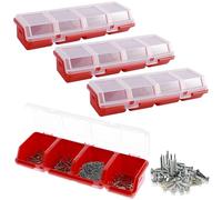 4Pcs Parts Storage Box Plastic Screw Organizer Box with 4 Compartment, Stackable Small Tool Part Container Bin with Lid & Lock, Durable Divided Hardware Storage Bin for Garage Workshop(red)