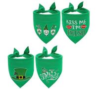 4pcs Patrick Dog Triangle Scarf Decorative Cotton Green | St Patrick's Day Pattern Design, Cozy Breathable Comfort, Photo Taking and Daily Life Use for PET Dogs