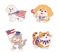 4PCS Patriotic Pet Theme Enamel Lapel Pins Set, American Flag Dog Cat Brooch Pins, Red White Blue Badge Pins for 4th of July Independence Day, USA 250th Anniversary, Memorial Day, Veterans Day