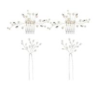 4pcs Pearl Bridal Hair Fork Silver Curved Two Prong Metal Resin | Wedding Ceremonies and Banquet Occasions, 12.00x7.80x1.20cm Size, White Understated Grace